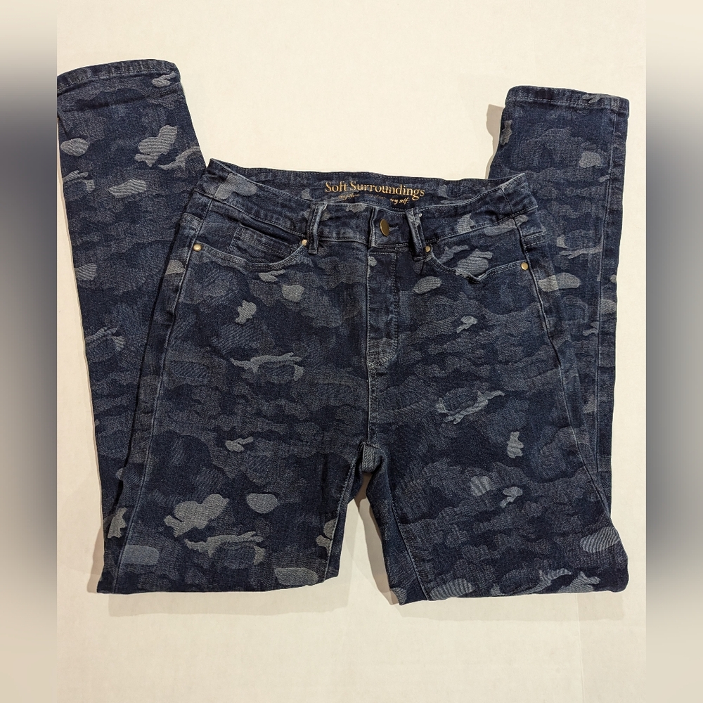 Soft Surroundings Jeggings Blue Camo Print Pull-on Stretch Pants Sz XS *GUC